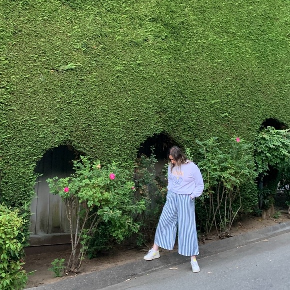 H&M Blue and White Striped Wide Leg Pants - Picture 3 of 8